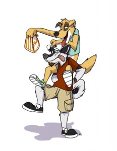 Rating: Safe Score: 0 Tags: 2010 anthro canid canine canis clothing duo e621 facial_hair female footwear hat headgear headwear heterochromia hi_res male mammal samaralab shadow shoes simple_background tail teasing tongue white_background wolf User: bunchy7s