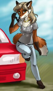 Rating: Safe Score: 0 Tags: anthro belt biped bottomwear canid canine car car_hood_pose clothed clothing e621 ear_piercing eyewear female fox hi_res jewelry leaning looking_at_viewer mammal mitsene on_hood pants piercing pinup pose shirt slim solo standing sunglasses tail topwear vehicle veronica_(marcellorupelli) User: bunchy7s