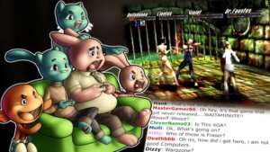 Rating: Questionable Score: 0 Tags: 16:9 anthro aquatic cartoon_network chat_box clothing cyprinid cypriniform digital_media_(artwork) domestic_cat e621 english_text felid feline felis female fish furniture goldfish group gumball_watterson hi_res lagomorph leporid male mammal mot mother_(lore) open_mouth parent_(lore) parody rabbit richard_watterson sofa text the_amazing_world_of_gumball thrill_kill thrillkill video_games_awesome widescreen young User: bunchy7s