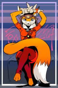 Rating: Safe Score: 0 Tags: anthro arms_above_head aviator_cap awesomenauts canid canine clothing crossed_legs e621 female fox looking_at_viewer mammal penny_fox pose ryao@prn solo suit User: bunchy7s