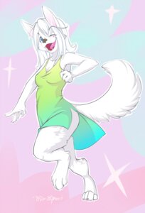 Rating: Safe Score: 0 Tags: abstract_background anthro arctic_fox blue_eyes canid canine clothing dress e621 fangs female fox hair kenshinpup mammal one_eye_closed open_mouth pinup pose simple_background solo soraslipheed star tail teeth true_fox white_hair User: bunchy7s