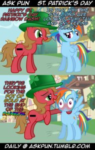 Rating: Questionable Score: 0 Tags: ask_pun blue_body blue_feathers blue_fur blush brown_hair building clothing comic dialogue e621 earth_pony english_text equid equine fan_character feathered_wings feathers female feral friendship_is_magic fur green_eyes hair hasbro hat headgear headwear hi_res holidays horse humor joke mammal multicolored_hair my_little_pony mythological_creature mythological_equine mythology pegasus pony pun_pony purple_eyes quadruped rainbow_dash_(mlp) rainbow_hair shamrock st._patrick's_day tail text tumblr unknown_artist url wings User: bunchy7s