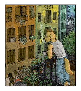 Rating: Safe Score: 0 Tags: anthro balcony beverage border canid canine cigarette coffee duo e621 food male mammal plant rayfkm smoke smoking solo_focus white_border User: bunchy7s