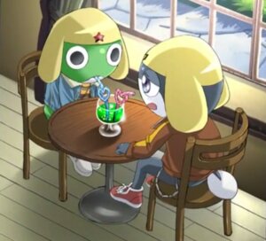 Rating: Safe Score: 0 Tags: 4_fingers amphibian anthro beverage big_eyes big_head black_eyes bottomless chair clothed clothing container cup day drinking drinking_glass drinking_straw duo e621 fingers footwear furniture glass glass_container glass_cup green_body green_skin grey_body grey_eyes grey_skin hat headgear headwear high-angle_view inside jacket keronian keroro looking_at_another male open_mouth sgt._frog shirt shoes silly_straw sitting table tamama tamama-island toony topwear white_body white_skin window wine_glass User: bunchy7s
