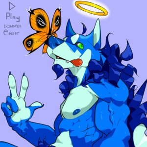 Rating: Safe Score: 0 Tags: 1:1 abs arthropod beard biceps blue_body blue_fur blue_hair bodily_fluids butterfly canid canine canis claws clothed clothing e-w01f e621 facial_hair fangs flexing fur green_eyes hair halo hi_res insect lepidopteran male mammal muscular muscular_male nipples nude pecs saliva solo sweat teeth tongue topless vein white_body white_fur wolf User: bunchy7s