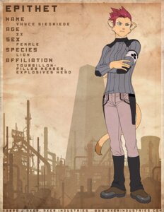 Rating: Safe Score: 0 Tags: 2008 anthro armband e621 english_text epithet felid female green_eyes hair j_axer lion mammal pantherine red_hair short_hair solo tail text vhyce_siegriede User: bunchy7s