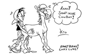 Rating: Explicit Score: 0 Tags: all_fours ambiguous_gender ball_gag bestiality black_and_white bodily_fluids boots cigarette clothing cowboy cum dialogue doggystyle duo e621 english_text equid equine female feral footwear from_behind_position gag genital_fluids hat headgear headwear hooves horse human human_on_feral interspecies jolly_jumper kio lucky_luke lucky_luke_(character) male male_only mammal monochrome rule34 sex shoes spurs tagme text unknown_artist User: bunchy7s