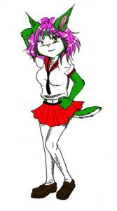 Rating: Safe Score: 0 Tags: anthro atreya bottomwear clothing e621 felid feline female fur green_body green_fur heterochromia hi_res lynx mammal miniskirt pose school_uniform skirt solo space_cat tail uniform User: bunchy7s