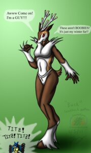 Rating: Safe Score: 0 Tags: 2011 anthro breasts buck_(snowfyre) canid canine chest_tuft clothing deer duo e621 english_text female fur generation_4_pokemon generation_5_pokemon green_background hi_res looking_at_viewer lucario male mammal nintendo pokemon pokemon_(species) red_eyes sawsbuck simple_background snowfyre spikes standing text tuft underwear winter_sawsbuck User: bunchy7s
