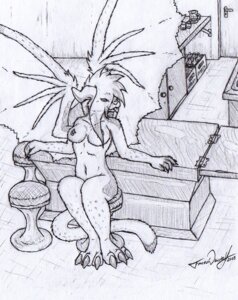 Rating: Questionable Score: 0 Tags: 2003 3_toes anthro biped breasts claws door e621 feet female forceswerwolf furred_wings hair membrane_(anatomy) membranous_wings monochrome navel nipples nude pub sitting solo tail tanjia toe_claws toes tongue tongue_out wings User: bunchy7s
