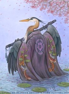 Rating: Safe Score: 0 Tags: 2009 amur_carp anthro aquatic artist_collaboration asian_clothing avian beak biped bird branch carp clothed clothing cyprinid cypriniform dark_natasha e621 east_asian_clothing feathered_wings feathers fish flower great_blue_heron great_heron grey_body grey_feathers heather_bruton heron holding_katana holding_melee_weapon holding_object holding_sword holding_weapon japanese_clothing katana koi lily_pad looking_at_viewer looking_back male melee_weapon outside painting_(artwork) pelecaniform plant rear_view samurai signature solo standing sword traditional_media_(artwork) typical_carp warrior water weapon winged_arms wings User: bunchy7s