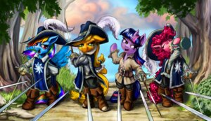 Rating: Safe Score: 0 Tags: anthro applejack_(mlp) aramis_(the_three_musketeers) athos_(the_three_musketeers) blonde_hair blue_body blue_feathers blue_fur clothing container cosplay crossover cup d'artagnan drinking e621 earth_pony equid equine feathered_wings feathers female friendship_is_magic fur grass group hair harwick hasbro hat headgear headwear hi_res holding_container holding_cup holding_object horn horse mammal melee_weapon multicolored_hair musketeer my_little_pony mythological_creature mythological_equine mythology outside pegasus pink_hair pinkie_pie_(mlp) plant pony porthos_(the_three_musketeers) purple_body purple_eyes purple_fur purple_hair rainbow_dash_(mlp) rainbow_hair sword tail the_three_musketeers tree twilight_sparkle_(mlp) two_tone_hair unicorn weapon wings wood User: bunchy7s