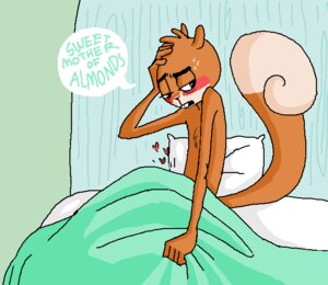 Rating: Questionable Score: 0 Tags: american_red_squirrel bed bedding blanket blush bodily_fluids buckteeth e621 furniture heart_symbol male mammal nelvana pillow pine_squirrel rodent scaredy_squirrel scaredy_squirrel_(character) sciurid solo sweat tail teeth tree_squirrel unknown_artist User: bunchy7s