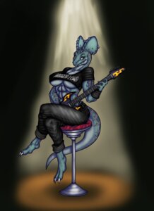 Rating: Safe Score: 0 Tags: abs alternative_fashion anthro big_breasts breasts claws clothed clothing dilophosaurid dilophosaurus dinosaur dylian_hailford e621 ear_piercing electric_guitar female guitar heavy_load_(band) hi_res looking_at_viewer lordstevie metalhead musical_instrument non-mammal_breasts piercing playing_guitar playing_music plucked_string_instrument prehistoric_species reptile saurischian scalie smile solo string_instrument tail theropod under_boob yellow_eyes User: bunchy7s