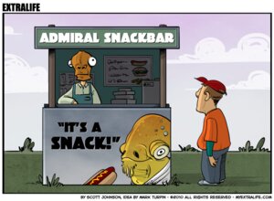 Rating: Safe Score: 0 Tags: 2010 admiral_ackbar alien baseball_cap bottomwear clothed clothing cloud duo e621 english_text fast_food food googly_eyes hat headgear headwear human humor male mammal mask mon_calamari outside pants pun scott_johnson shirt simple_background sky star_wars text topwear url User: bunchy7s