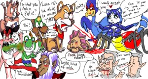 Rating: Questionable Score: 0 Tags: andross anthro blue_body blue_feathers blue_fur blue_hair canid canine e621 english_text falco_lombardi feathers female fox fur group hair humor j-icha katt_monroe krystal_(star_fox) mammal nintendo slippy_toad star_fox tail text white_body white_fur User: bunchy7s