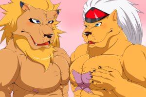Rating: Questionable Score: 0 Tags: 3:2 abs anthro athletic bancholeomon bandai_namco biceps big_muscles black_nose blue_eyes blush brown_body brown_fur claws clothed clothing digimon digimon_(species) duo e621 fangs felid fur grey_hair hair leomon lionta male mammal mane muscular muscular_male nipples open_mouth pec_grab pecs pose scar simple_background standing tan_body tan_fur teeth tongue topless User: bunchy7s