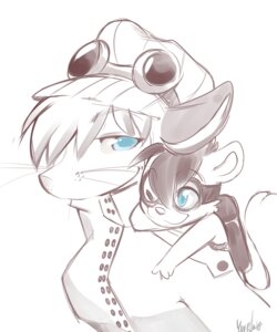 Rating: Safe Score: 0 Tags: 5:6 ambiguous_gender american_opossum anthro arcturus_(cyn.) black_hair blue_eyes brown_and_white clothing cyn. digital_media_(artwork) duo e621 eyewear female gesture goggles hair hand_gesture hat headgear headwear hi_res jet_pack mad_scientist mammal marsupial mephitid monochrome pointing simple_background skunk spot_color stereo_plair virginia_opossum whiskers white_background User: bunchy7s
