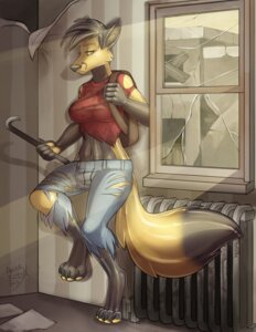 Rating: Safe Score: 0 Tags: 2013 angrboda anthro backpack blue_bottomwear blue_clothing bottomwear broken_window canid canine clothing crowbar digitigrade e621 female fox hi_res holding_crowbar inside latex latex_body light living_latex mammal pawpads post-apocalyptic red_clothing red_topwear rismic solo sunlight tools topaz_(rismic) topwear torn_bottomwear torn_clothing torn_topwear window worried yellow_pawpads User: bunchy7s