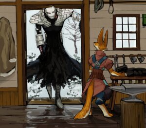 Rating: Safe Score: 0 Tags: anthro anvil arm_tuft armor blacksmith boots bottomwear brown_body brown_fur canid canine clothed clothing detailed_background digitigrade doorway duo e621 elbow_tuft footwear fox fur hashika inside jacket long_ears male mammal monster pants plant red_eyes shirt shoes snow standing tail tan_body tan_fur topwear tree tuft window winter wood User: bunchy7s