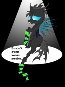Rating: Safe Score: 0 Tags: 2012 3:4 absurd_res ambiguous_gender arthropod blue_eyes changeling_(mlp) clothing dialogue drone_(mlp) e621 english_text fangs feral footwear friendship_is_magic hasbro hi_res hole_(anatomy) horn insect_wings legwear my_little_pony sad simple_background socks solo stockings tail teeth text v-d-k wings User: bunchy7s