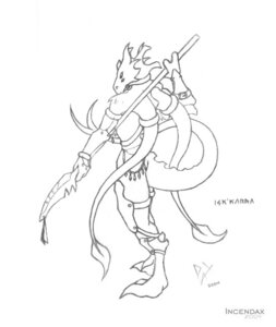 Rating: Safe Score: 0 Tags: 2004 3_fingers anthro armor barefoot biped character_name e621 feet fingers holding_object holding_weapon incendax isk'karra male melee_weapon monochrome polearm scalie simple_background solo spear tail text weapon white_background User: bunchy7s
