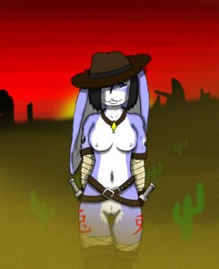 Rating: Questionable Score: 0 Tags: anthro bandage belt biped blue_eyes boots breasts cactus clothing dagger deltaru e621 female footwear hat headgear headwear hi_res japanese jewelry lagomorph leporid looking_at_viewer mammal melee_weapon mostly_nude necklace nipples plant rabbit shoes solo standing usagi_shira weapon western wild_west User: bunchy7s