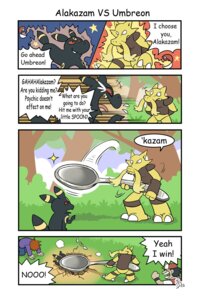 Rating: Safe Score: 0 Tags: 2:3 alakazam ambiguous_gender blue_(pokemon) clothing comic cutlery dialogue e621 eeveelution english_text feral generation_1_pokemon generation_2_pokemon hat headgear headwear hi_res holding_object holding_spoon human humor kitchen_utensils male mammal nintendo pokeball pokemon pokemon_(species) pokemon_speak pokemon_trainer red_(pokemon) red_eyes spoon standard_pokeball tail takataka text tools trainer umbreon using_pokeball User: bunchy7s