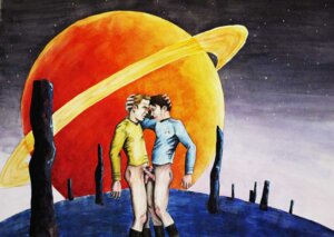Rating: Explicit Score: 0 Tags: 2boys blue_shirt boots bottomless dark_brown_hair eye_contact gay golden_shirt holding_head james_t._kirk leonard_mccoy light_brown_hair looking_at_partner male penis penises_touching ringed_planet rule34 saturn star_trek star_trek_(2009) starfleet_uniform tagme tripperfunster yaoi User: bunchy7s