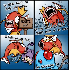 Rating: Safe Score: 0 Tags: 2013 ambiguous_gender animated animated_comic animated_gif aquatic barbel_(anatomy) comic e621 english_text feral fish flesh_whiskers generation_1_pokemon humor magikarp mammal nintendo open_mouth parody pokemon pokemon_(species) rattata rodent seedatart short_playtime sign signature splash teeth tentacool text the_fresh_prince_of_bel-air tongue water what User: bunchy7s