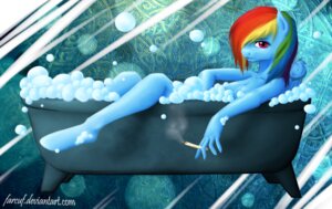 Rating: Questionable Score: 0 Tags: 2014 anthro anthrofied bathtub blue_body blue_feathers blue_fur breasts bubble bubble_bath cigarette claw_foot_bathtub e621 equid equine farcuf feathered_wings feathers female friendship_is_magic fur hair hasbro hi_res looking_at_viewer mammal multicolored_hair my_little_pony mythological_creature mythological_equine mythology nude pegasus rainbow_dash_(mlp) rainbow_hair smoke solo text url wings User: bunchy7s