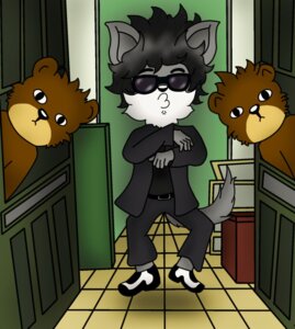 Rating: Safe Score: 0 Tags: :3 ambiguous_gender anthro bear canid canine canis clothing e621 gangnam_style group hasuki hi_res korean mammal meme tail what wolf User: bunchy7s