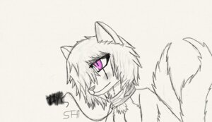 Rating: Safe Score: 0 Tags: 2_tails anthro breasts canid canine collar e621 female hair hair_over_eye leash mammal multi_tail one_eye_obstructed pink_eyes shi-kitsune simple_background small_breasts solo spot_color tail traditional_media_(artwork) white_background User: bunchy7s