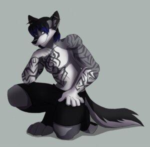 Rating: Safe Score: 0 Tags: 5_fingers anthro bottomwear canid canine canis clothed clothing crouching digital_media_(artwork) e621 fingers grey_background hair jailbird kneeling male mammal nayar on_one_knee shaded short_hair shorts simple_background solo tail tattoo tempest topless wolf User: bunchy7s