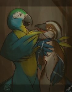 Rating: Safe Score: 0 Tags: anthro ara_(genus) avian beak bearbun bird blue-and-yellow_macaw blue-winged_kookaburra breasts coraciiform duo e621 feathered_wings feathers female kingfisher kookaburra macaw male male/female neotropical_parrot new_world_parrot non-mammal_breasts nude parrot standing true_parrot tu-tuki winged_arms wings User: bunchy7s