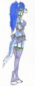 Rating: Safe Score: 0 Tags: 2011 arabian arm_warmers armband armwear blue_hair bottomwear camel camelid choker clothing crop_top dromedary e621 female frilly garter_straps hair halter jewelry karja legwear looking_at_viewer mammal marker_(artwork) miniskirt necklace shirt skirt solo stockings tail tassels topwear traditional_media_(artwork) User: bunchy7s