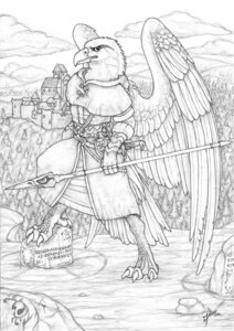 Rating: Safe Score: 0 Tags: 2012 accipitrid accipitriform anthro arch armor avian bag belt_pouch bird brooch building castle clothed clothing cloud crenelations detailed_background e621 eagle feathered_wings feathers forest fully_clothed futhark girdle gloves glyphs handwear hill holding_melee_weapon holding_object holding_weapon knight landscape leather leatherwork male medieval_architecture melee_weapon monochrome mountain norse_runes outside plant polearm pose robe rock runes scales simul sky solo spear stone_carving sword tower tree warrior weapon wings wood User: bunchy7s
