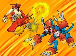 Rating: Safe Score: 0 Tags: ambiguous_gender anthro armor avian bandai_namco battle bird blaze_kick blaziken blue_body blue_eyes blue_skin claws crossover digimon digimon_(species) digitigrade duo e621 fire flamedramon flying_kick fur generation_3_pokemon h_box kick midair nintendo open_mouth orange_background pokemon pokemon_(species) pokemon_move red_body red_eyes red_fur simple_background tail teeth User: bunchy7s