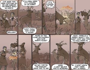 Rating: Questionable Score: 0 Tags: bestiality comic deer disguise e621 english_text female feral fight horn human human_on_feral humor interspecies male male/female male_on_feral mammal oglaf profanity sex text User: bunchy7s