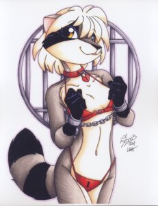 Rating: Questionable Score: 0 Tags: 2003 absurd_res anthro bdsm bound bra breasts chain clothed clothing collar cuff_(restraint) e621 female hair handcuffs hi_res looking_at_viewer mammal metal_cuffs michele_light panties procyonid raccoon restraints shackles signature skimpy smile solo submissive submissive_female tail traditional_media_(artwork) underwear User: bunchy7s