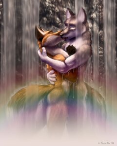 Rating: Questionable Score: 0 Tags: 2008 4:5 anthro butt canid canine canis caring claws detailed_background duo e621 eyes_closed fox french_kissing fur hands_behind_back hug kissing love male male/male mammal nude rainbow romantic romantic_ambiance romantic_couple shower tail taurin_fox tongue water waterfall wet wet_body wet_fur wolf User: bunchy7s