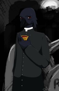 Rating: Safe Score: 0 Tags: anthro avian beak biped bird black_body black_feathers blood bodily_fluids clothed clothing coat container corvid corvus_(genus) crow cup dark e621 feathers fleufy front_view full_moon holding_container holding_cup holding_object looking_at_viewer male moon oscine passerine red_eyes solo standing stephanos_crow topwear User: bunchy7s
