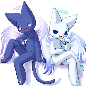 Rating: Safe Score: 0 Tags: 1:1 2channel 2channel_ascii_art_character aliasing ambiguous_gender angel blue_eyes contrast crossed_legs digital_media_(artwork) dithering domestic_cat duo e621 empty_eyes feathered_wings feathers felid feline felis full-length_portrait fur giko halo hand_on_leg low_res mammal moraler neji_neji oekaki portrait simple_background sitting tail white_background white_body white_fur wings User: bunchy7s