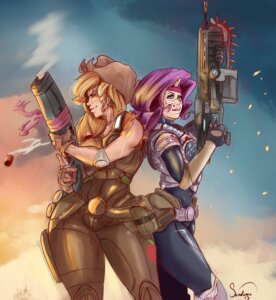 Rating: Safe Score: 0 Tags: 2013 alternate_species applejack_(mlp) armor blonde_hair blood blue_eyes bodily_fluids clothed clothing cowboy_hat crossover duo e621 epic_games female friendship_is_magic gears_of_war gloves green_eyes gun hair handwear hasbro hat headgear headwear hi_res horn human humanized mammal microsoft my_little_pony not_furry outside purple_hair ranged_weapon rarity_(mlp) shotgun signature sundown_(artist) weapon xbox_game_studios User: bunchy7s