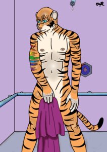 Rating: Questionable Score: 0 Tags: 4_fingers anthro biped black_body black_fur blue_eyes covering covering_crotch covering_self e621 felid fingers front_view fur hair hi_res holding_object holding_towel lonefox male mammal multicolored_body multicolored_fur nipples nude orange_body orange_fur orange_hair pantherine pink_nose pupils railing rainbow_body rainbow_fur short_hair shower shower_head slit_pupils solo standing stripes tail tiger towel water User: bunchy7s
