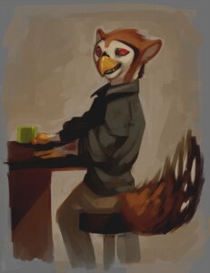 Rating: Safe Score: 0 Tags: beak bottomwear clothing container cup e621 hi_res jacket katanimate looking_at_viewer male pants red_eyes solo topwear unknown_species User: bunchy7s