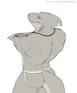 Rating: Questionable Score: 0 Tags: 2012 5_fingers abs anthro aquatic back_muscles biceps big_muscles big_tail biped black_claws butt claws clothed clothing colored crossed_arms digital_drawing_(artwork) digital_media_(artwork) dorsal_fin e621 eyebrow_piercing eyebrow_ring facial_piercing fin fingers fish gills great_white_shark grey_body grey_scales grin humanoid_hands jewelry jockstrap looking_at_viewer looking_back mackerel_shark male markshark multicolored_body multicolored_scales muscular muscular_anthro muscular_arms muscular_male neck_gills necklace pecs piercing pinup portrait pose rear_view red_eyes ring_piercing scales shark sharp_teeth simple_background smile snout solo spelunker_sal standing tail teeth text thong three-quarter_portrait topless two_tone_body two_tone_scales underwear url white_background white_clothing white_shark User: bunchy7s
