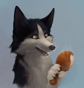 Rating: Safe Score: 0 Tags: 2013 ambiguous_gender anthro black_body black_fur black_nose canid canine canis chicken_meat claws domestic_dog e621 feral food fur grey_eyes hi_res husky mammal meat nordic_sled_dog open_mouth orphen-sirius roast_chicken_leg solo spitz white_body white_fur User: bunchy7s