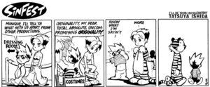 Rating: Safe Score: 0 Tags: 2011 black_and_white calvin_and_hobbes clever clothing comic cosplay costume dialogue duo e621 english_text eyewear female human male mammal monique_(sinfest) monochrome panties parody sinfest standing sunglasses tail tatsuya_ishida text underwear walking User: bunchy7s