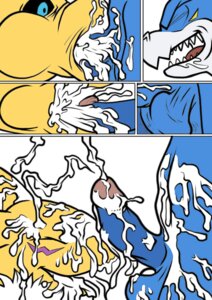 Rating: Explicit Score: 0 Tags: anthro balls bandai_namco base_three_layout black_sclera blockage_(layout) blue_balls blue_body blue_eyes blue_penis blue_skin bodily_fluids canid canine chest_tuft comic cum cum_in_mouth cum_inside cum_on_balls cum_on_body cum_on_face cum_on_penis cumshot digimon digimon_(species) duo e621 ejaculation erection excessive_cum excessive_genital_fluids eyes_closed fangs female five_frame_image flamedramon four_frame_staggered_grid fur gadonstriom genital_fluids genitals glans horizontal_blockage horizontal_staggering humanoid_genitalia humanoid_penis male mammal nanogrrr nude open_mouth orgasm orgasm_face penis pink_glans renamon scalie simple_background staggering_(layout) teeth three_row_layout tuft white_background white_body white_fur yellow_body yellow_fur User: bunchy7s